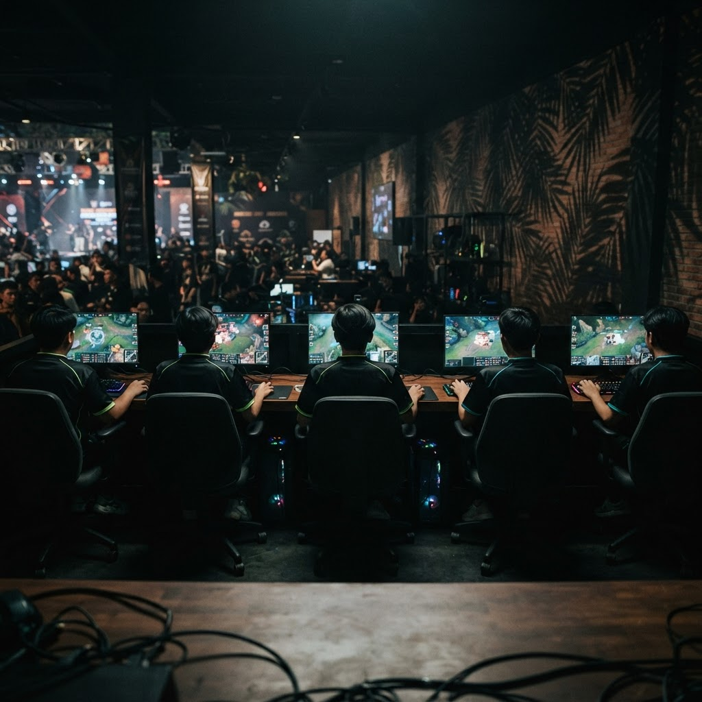 Suasana team gaming PohonKelapa88 di arena kompetitif